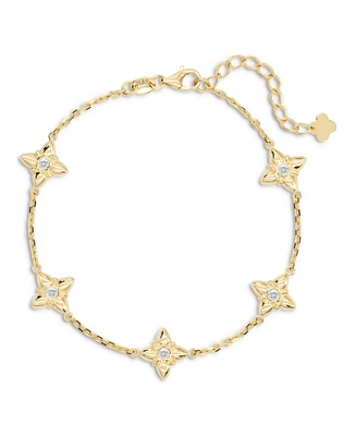 Devata Clover Chain Bracelet in 14K Gold with Cubic Zirconia, 6.5 in adj to 7.5 in, approx. 4.4 grams.