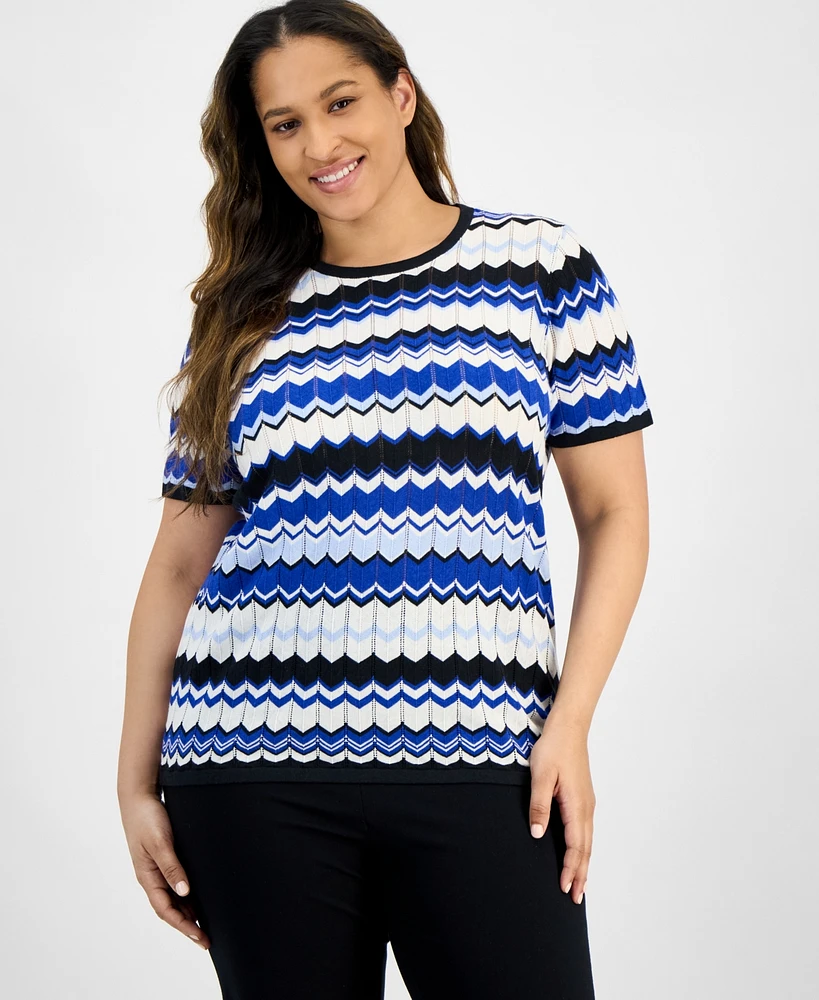 Plus Chevron-Knit Short-Sleeve Sweater