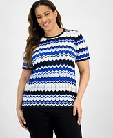 Plus Chevron-Knit Short-Sleeve Sweater