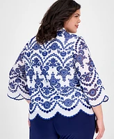 Anne Klein Plus Cotton Embroidered Eyelet Blouse