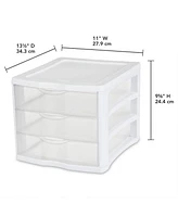 Sterilite 3 Clear Drawer Desktop Storage Unit Home Tabletop Organizer, 4 Pack