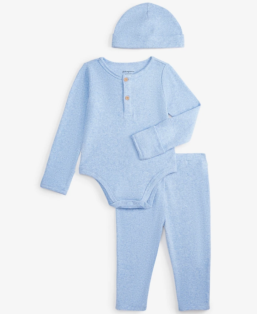 First Impressions Baby Hat, Henley Bodysuit & Pants, 3 Piece Set, Exclusively at Macy's