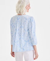 Style & Co Women's Printed Split-Neck 3/4-Sleeve Top, Exclusively at Macy's