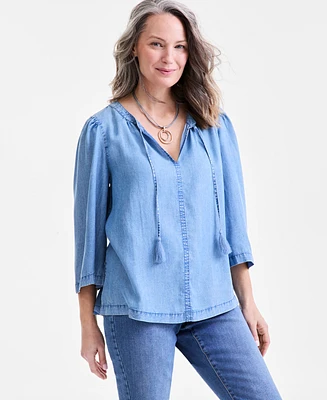 Style & Co Women's 3/4 Sleeve Split-Neck Popover Top, Exclusively at Macy's