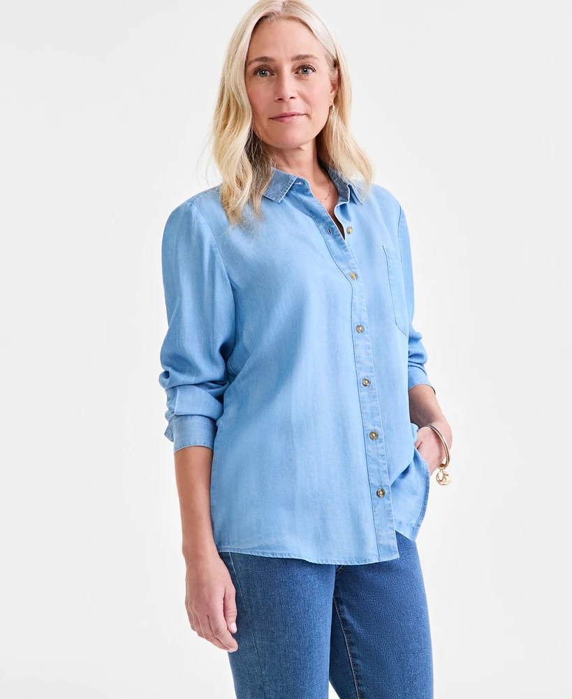 Style & Co Women's Chambray Perfect Button-Up Shirt, Exclusively at Macy's