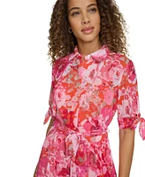 Calvin Klein Women's Printed Button-Front Chiffon Dress