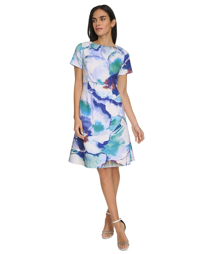 Calvin Klein Women's Printed Short-Sleeve A-Line Dress