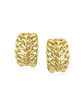 Bling Jewelry Fashion Open Weave Cable Leaf Feather Wide Half Hoop Clip On Earrings For Women Non Pierced Ears