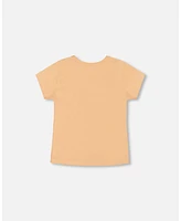 Deux par Big Girls Organic Cotton Tee Light Orange And Flowers