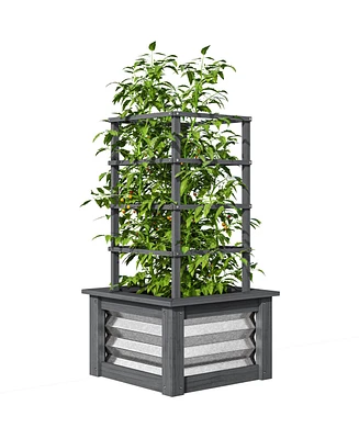 Outsunny Outdoor Planter with Trellis Wooden Box,