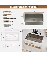 Casainc 32inch L x 18inch W Single Bowl Stainless Steel Undermount Kitchen Sink