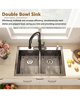 Casainc 33inch L Double Bowl Stainless Steel Drop-in Kitchen Sink