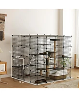 PawHut 4-Tier Large Cat Cage, 55" Diy Cat Playpen with Platforms,