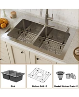 Casainc 33inch L x 22inch W Double Basin Drop-in Kitchen Sink