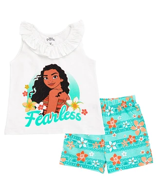 Princess Girls Disney Moana Belle Minnie Mouse Nightmare Before Christmas Tank Top and French Terry Shorts to