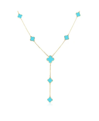 The Lovery Turquoise Clover Station Lariat Necklace 14K Gold