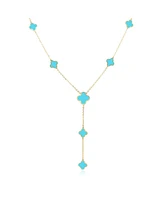 The Lovery Turquoise Clover Station Lariat Necklace 14K Gold