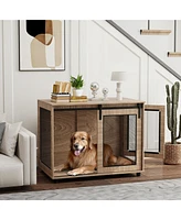 PawHut 39" Dog Crate Furniture with Sliding Barn Door, for Large Dogs