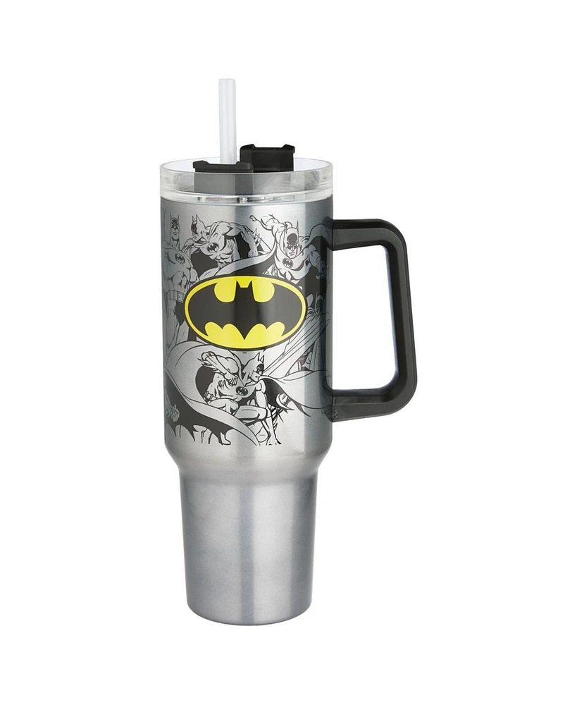 Spoontiques Batman Stainless Steel Double Wall Travel Mug with Straw and Handle, 40 oz