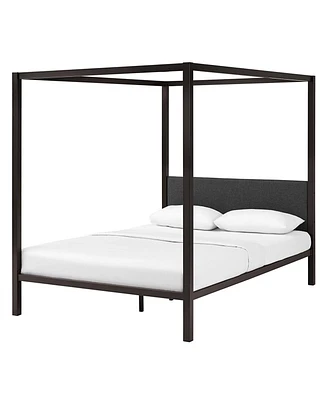 Slickblue Metal Canopy Bed Frame with Upholstered Headboard for Stylish Bedroom Decor