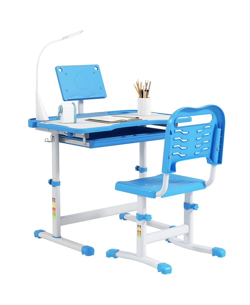 Qaba Kids Desk and Chair Set with Tilt Desktop, Storage Drawer,