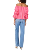 Vince Camuto Women's Striped Off-The-Shoulder Bubble 3/4-Sleeve Tie-Front Blouse