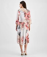 Robbie Bee Women's Floral Print Chiffon Midi Dress & Jacket Set