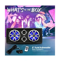 Pyle 8-Inch Dual Bass Subwoofer Box System with Led Lights, 400-Watt, Class-d Amplifier, Rear Vented for Trucks