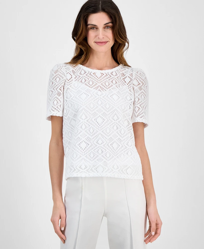 Anne Klein Women's Short-Sleeve Lace Overlay Blouse