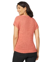 Melissa Paige Women's V-Neck Short-Sleeve Tape-Yarn Sweater