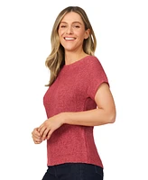 Melissa Paige Women's Button-Back Short-Sleeve Tape-Yarn Sweater