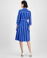 Anne Klein Women's Striped 3/4-Sleeve Midi Shirtdress