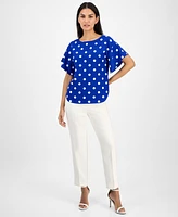 Anne Klein Women's Printed Short-Sleeve Boat-Neck Top