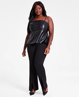 Bar Iii Trendy Plus Faux-Leather Peplum Top, Exclusively at Macy's