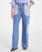 On 34th Women's Two-Tone High-Rise Cargo Wide-Leg Jeans, Exclusively at Macy's