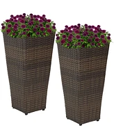 Tall Square Polyrattan Indoor/Outdoor Planter - -Inches Tall - Set of 2