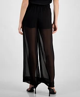 Bar Iii Women's High-Rise Wide-Leg Sheer Pants, Exclusively at Macy's