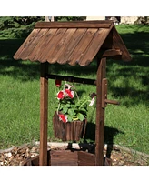 Sunnydaze Decor Outdoor Wooden Wishing Well Garden Planter with Hanging Flower Bucket, 45 Inch