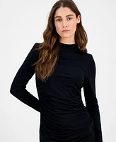 Bar Iii Women's Tulip-Hem Ruched-Front Long-Sleeve Dress, Exclusively at Macy's