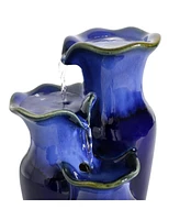 Sunnydaze Decor Glazed Pitchers 11-Inch Blue Ceramic Indoor Tabletop Fountain - Electric Submersible Fountain with Adjustable Flow