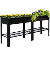 Sunnydaze Decor Galvanized Steel Raised Garden Bed - Set of 2 Elevated Planter Boxes Individual or Connected Use Features Lower Storage Shelf