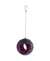 6-Inch Glass Mosaic Hanging Bird Feeder for Outdoors - Fly-Through Wild Bird Feeder - Purple