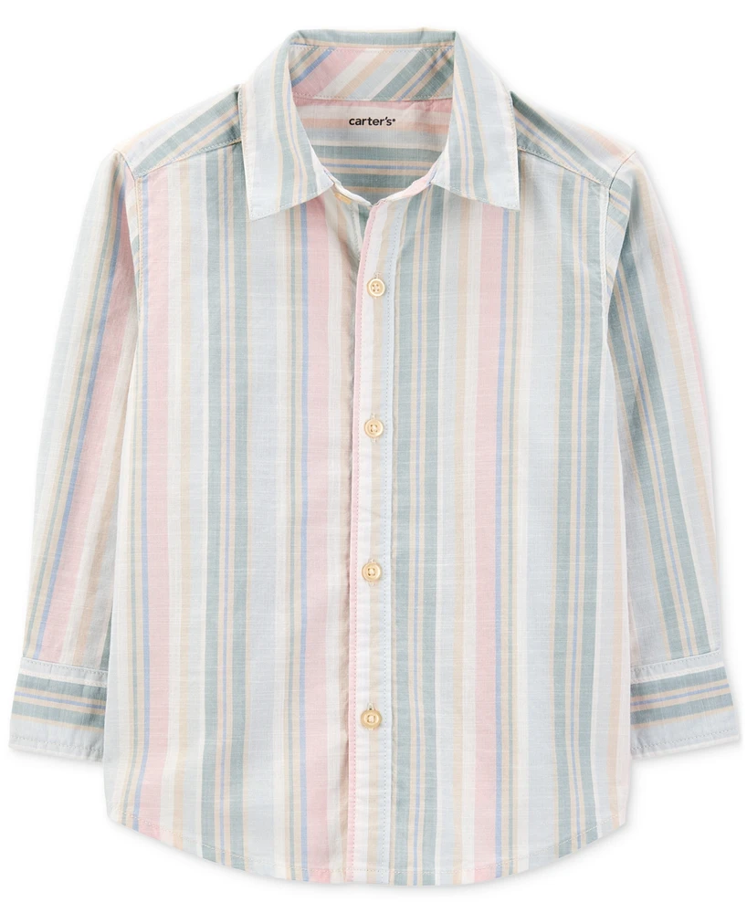 Carter's Toddler Boys Striped Woven Cotton Long-Sleeve Button-Down Shirt