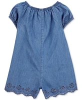 Carter's Toddler Girls Button-Front Cotton Chambray Romper