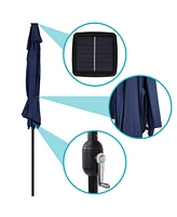 Sunnydaze Decor 9-Foot Half Patio Umbrella with Solar Led Lights - Navy Blue