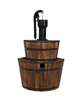 Sunnydaze Decor 34-Inch 2-Tier Wood Barrel Outdoor Water Fountain - Electric Submersible Pump