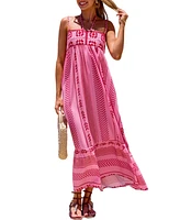 Cupshe Women's Pink Boho Square Neck Sleeveless Midi Beach Dress