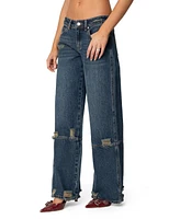 Edikted Women's Slitted Distressed Low Rise Jeans