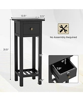 Gouun 2 Tier Slim Nightstand Bedside Table with Drawer Shelf