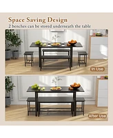 Gouun 5 Piece Dining Table Set for 4-6 with 2 Benches & 2 Stools for Kitchen Dining Room